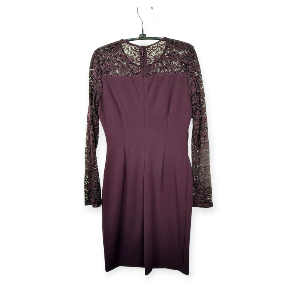 Deep Plum Sunburst Ruched Bodycon Dress Dark Vampy Romance Lace Sleeves Sz 2 - Picture 3 of 15